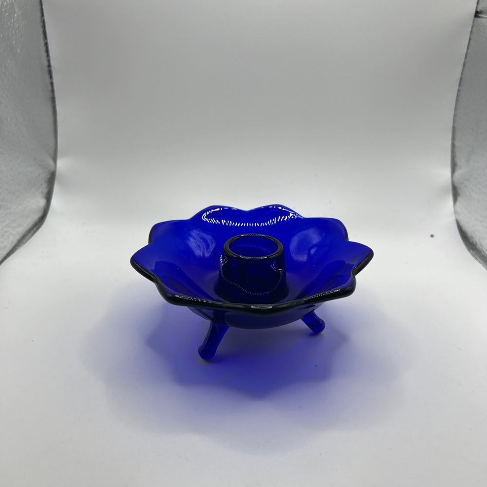 Vintage cobalt blue glass candle holder